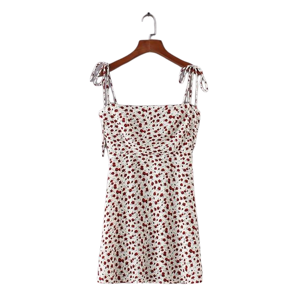 MILA Women Fit And Flare Floral Print Cami Dress Casual Strap Ties Mini Dress