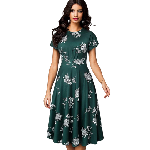 ELLA  Vintage Elegant Floral Print Pleated Round neck