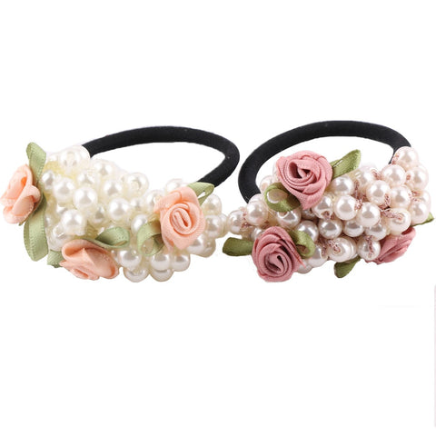 Fashion Women scrunchies flower beaded pearl headband