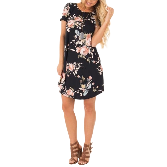 ARIA Summer O-Neck Mini Dress Floral Print