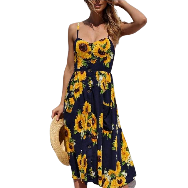 AURORA Boho Floral Print Summer Dress