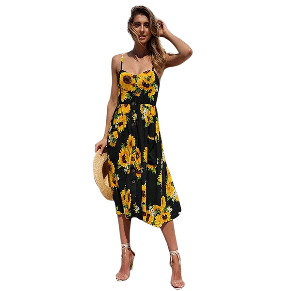 AURORA Boho Floral Print Summer Dress