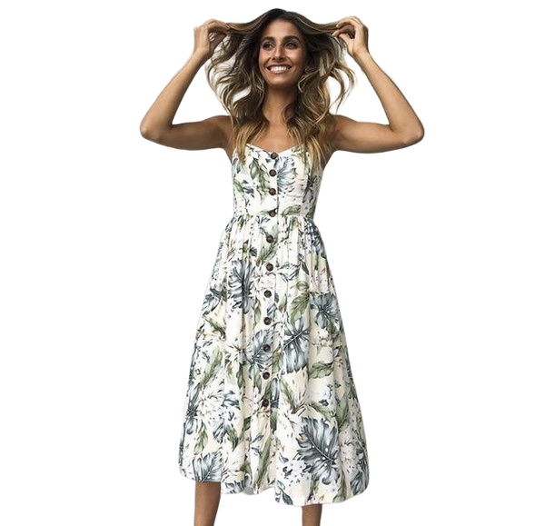 AURORA Boho Floral Print Summer Dress