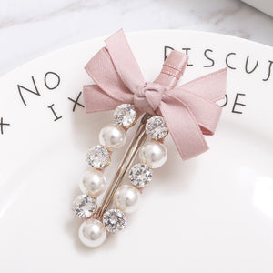 Fashion Handmade Ribbon Bowknot Rhinestone Pearl Hair Clip