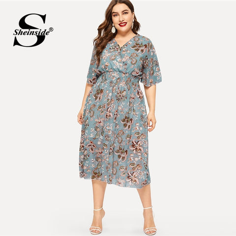 SAVANNAH Plus Size Elegant Floral Print Chiffon Dress