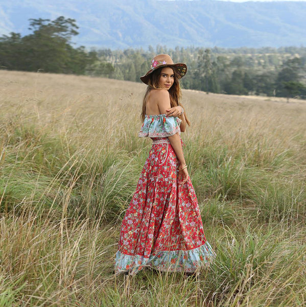 LADY Vintage Ruffle Maxi Dress