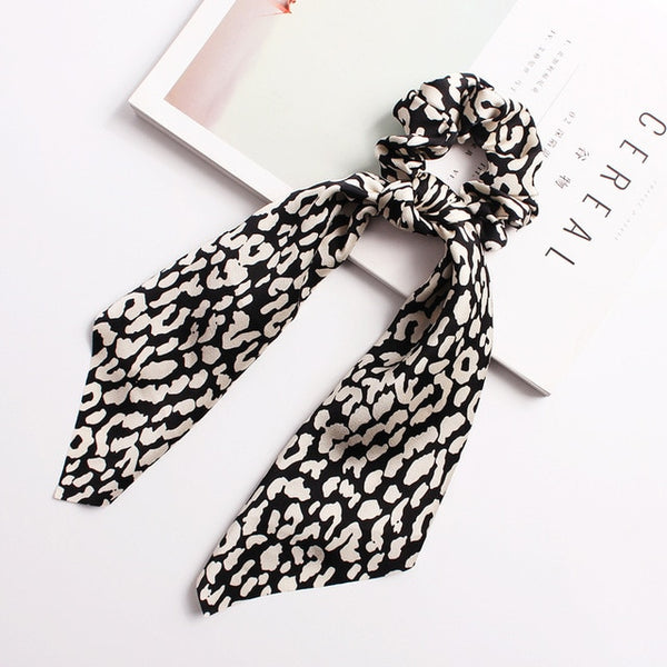 Elegant Floral Leopard Streamers Bow Hair Ties For Girls