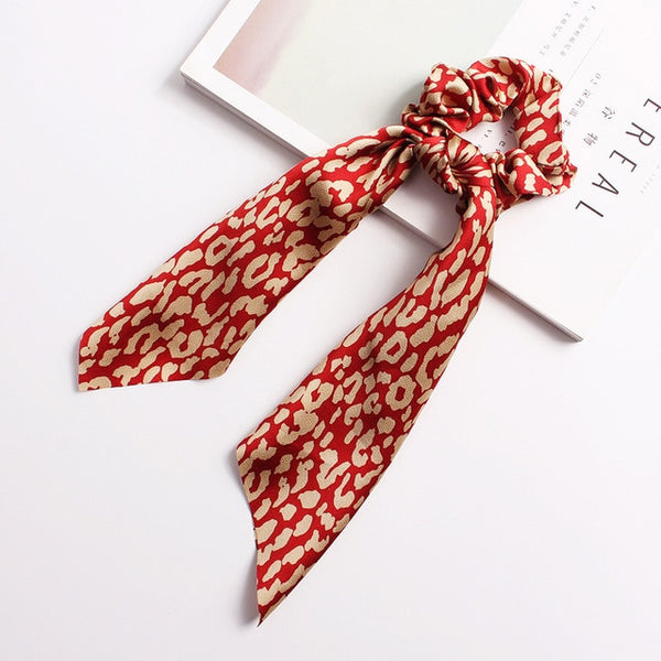 Elegant Floral Leopard Streamers Bow Hair Ties For Girls