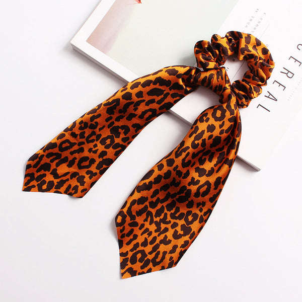 Elegant Floral Leopard Streamers Bow Hair Ties For Girls