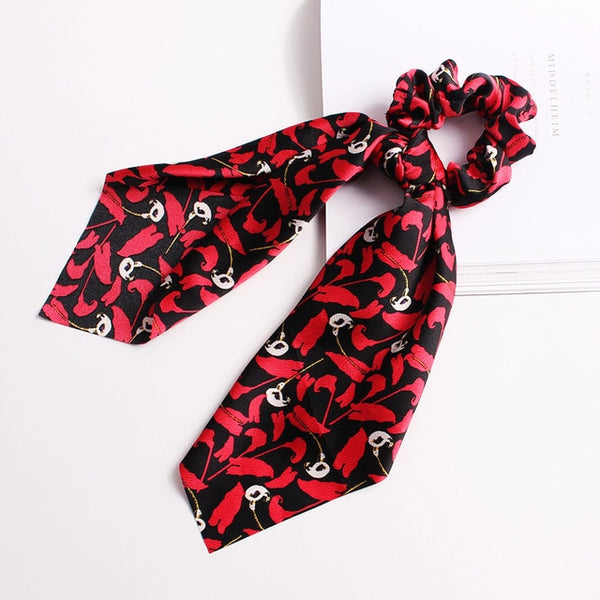 Elegant Floral Leopard Streamers Bow Hair Ties For Girls