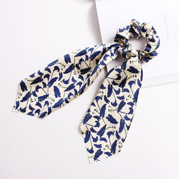 Elegant Floral Leopard Streamers Bow Hair Ties For Girls