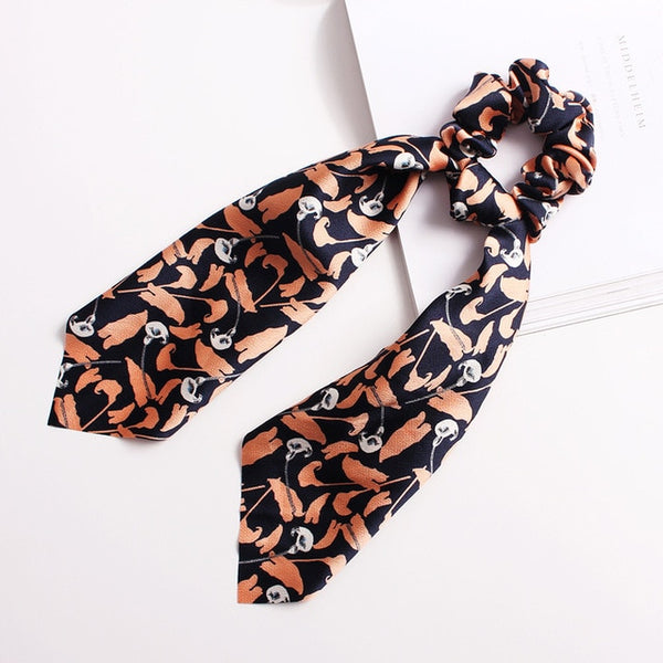 Elegant Floral Leopard Streamers Bow Hair Ties For Girls