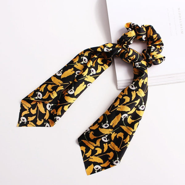 Elegant Floral Leopard Streamers Bow Hair Ties For Girls