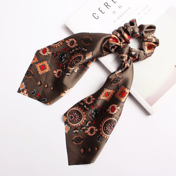 Elegant Floral Leopard Streamers Bow Hair Ties For Girls