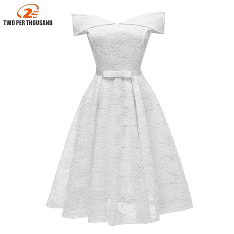 SANDY Vintage Elegant White Floral Lace  Midi Dress