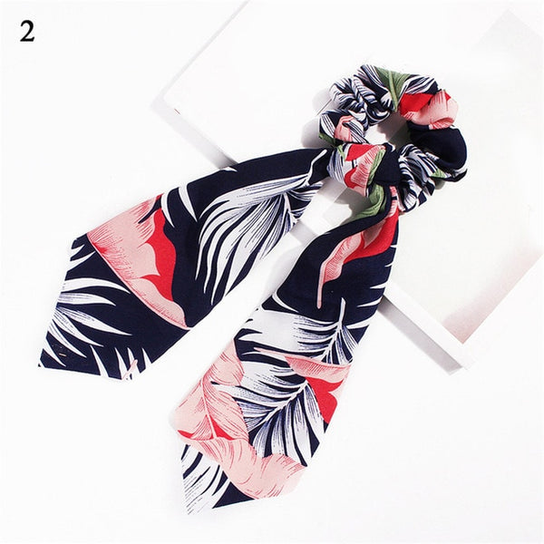 Elegant Floral Leopard Streamers Bow Hair Ties For Girls