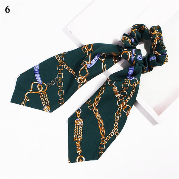 Elegant Floral Leopard Streamers Bow Hair Ties For Girls