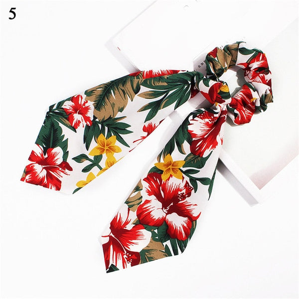 Elegant Floral Leopard Streamers Bow Hair Ties For Girls