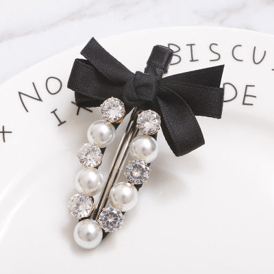 Fashion Handmade Ribbon Bowknot Rhinestone Pearl Hair Clip