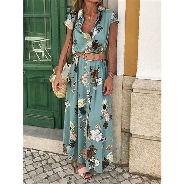 JAINAH Bohemian Lapel Flower Long Dress