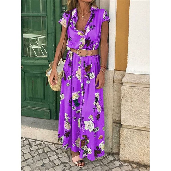 JAINAH Bohemian Lapel Flower Long Dress