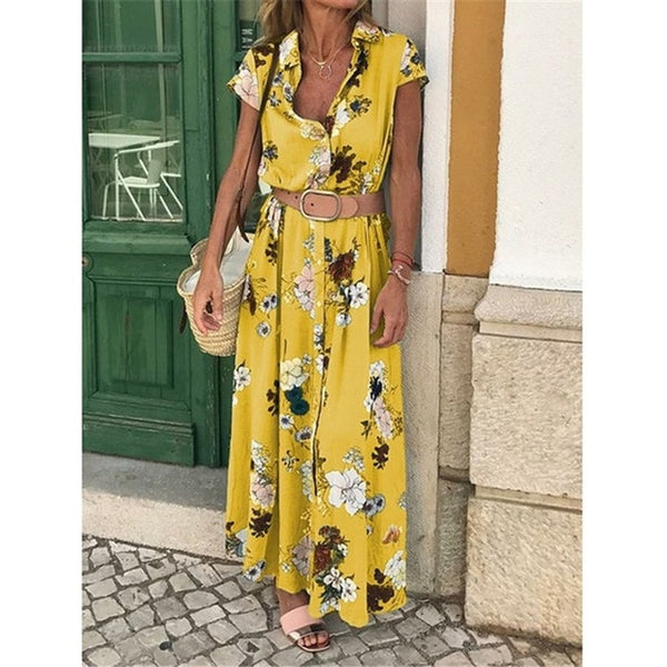 JAINAH Bohemian Lapel Flower Long Dress