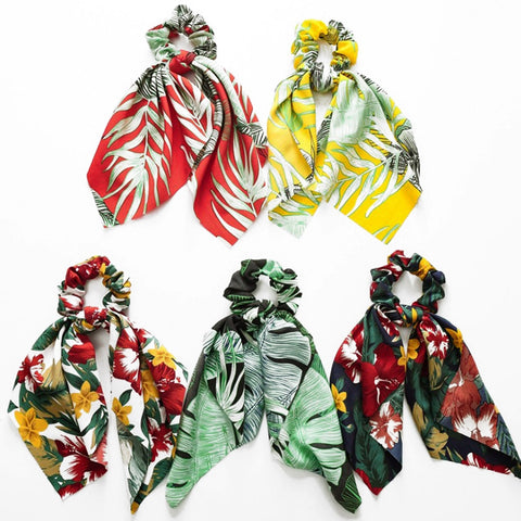 Bohemian Floral Printed Long Streamers Elastic Hair Ribbon Bands