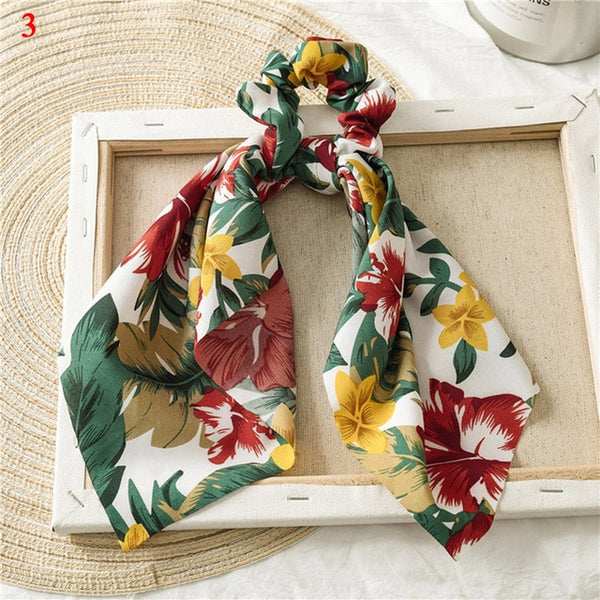 Bohemian Floral Printed Long Streamers Elastic Hair Ribbon Bands