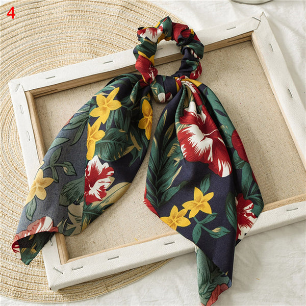 Bohemian Floral Printed Long Streamers Elastic Hair Ribbon Bands