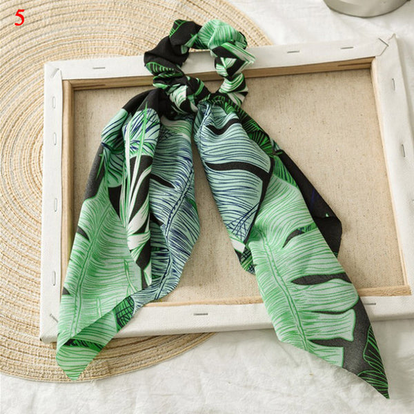 Bohemian Floral Printed Long Streamers Elastic Hair Ribbon Bands