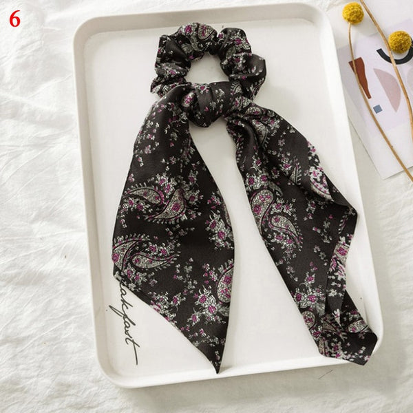 Bohemian Floral Printed Long Streamers Elastic Hair Ribbon Bands