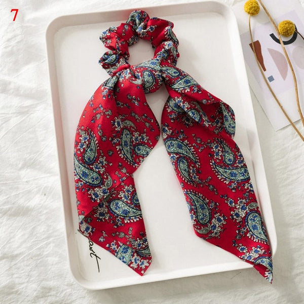 Bohemian Floral Printed Long Streamers Elastic Hair Ribbon Bands