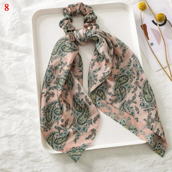 Bohemian Floral Printed Long Streamers Elastic Hair Ribbon Bands