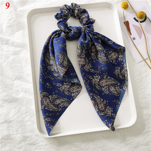 Bohemian Floral Printed Long Streamers Elastic Hair Ribbon Bands