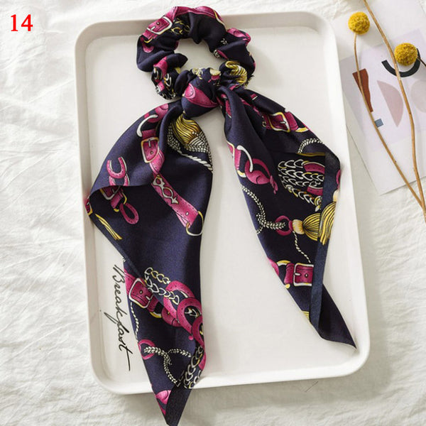 Bohemian Floral Printed Long Streamers Elastic Hair Ribbon Bands