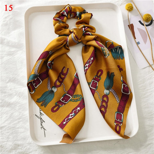 Bohemian Floral Printed Long Streamers Elastic Hair Ribbon Bands