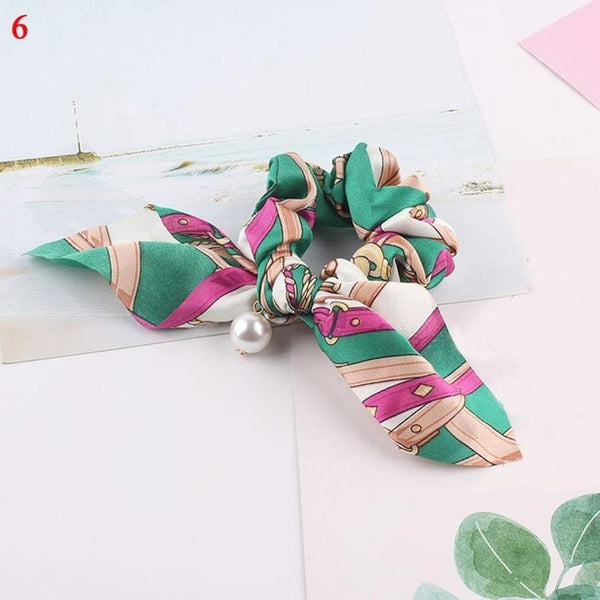 Bohemian Floral Printed Long Streamers Elastic Hair Ribbon Bands