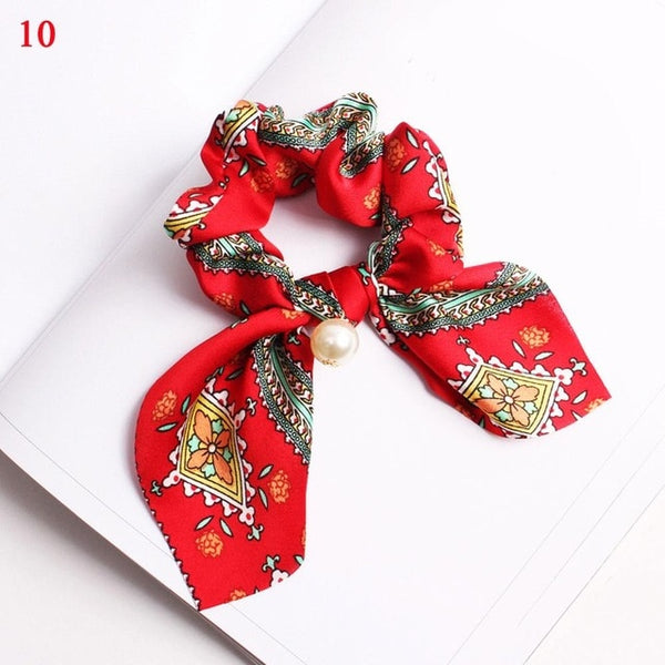 Bohemian Floral Printed Long Streamers Elastic Hair Ribbon Bands