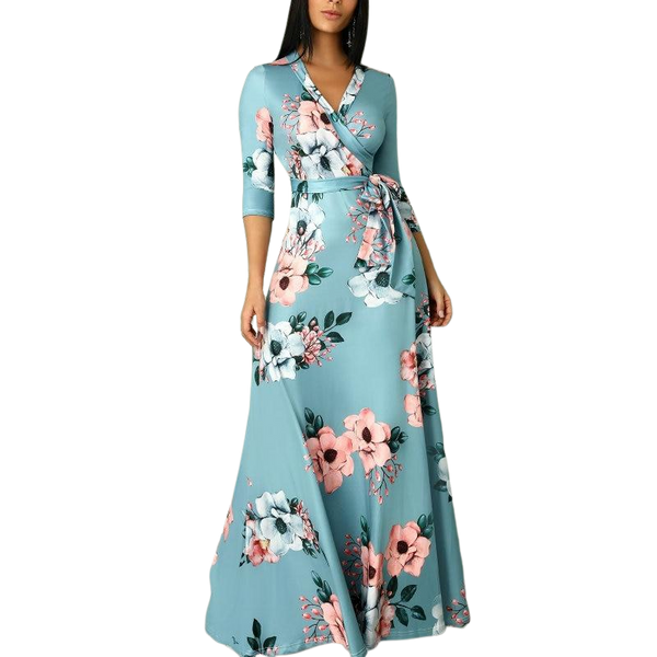 OLIVIA Boho Style Long Dress Floral Print