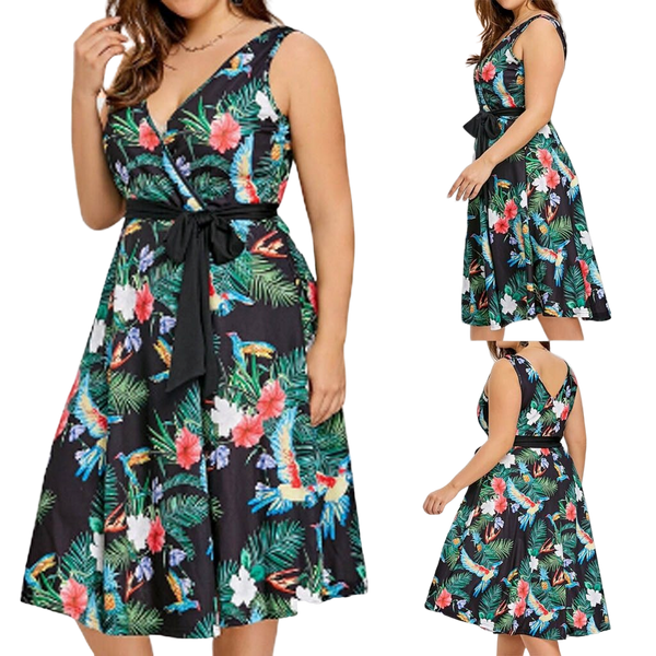 EMMA Plus Size Floral V-Neck  hot Dress